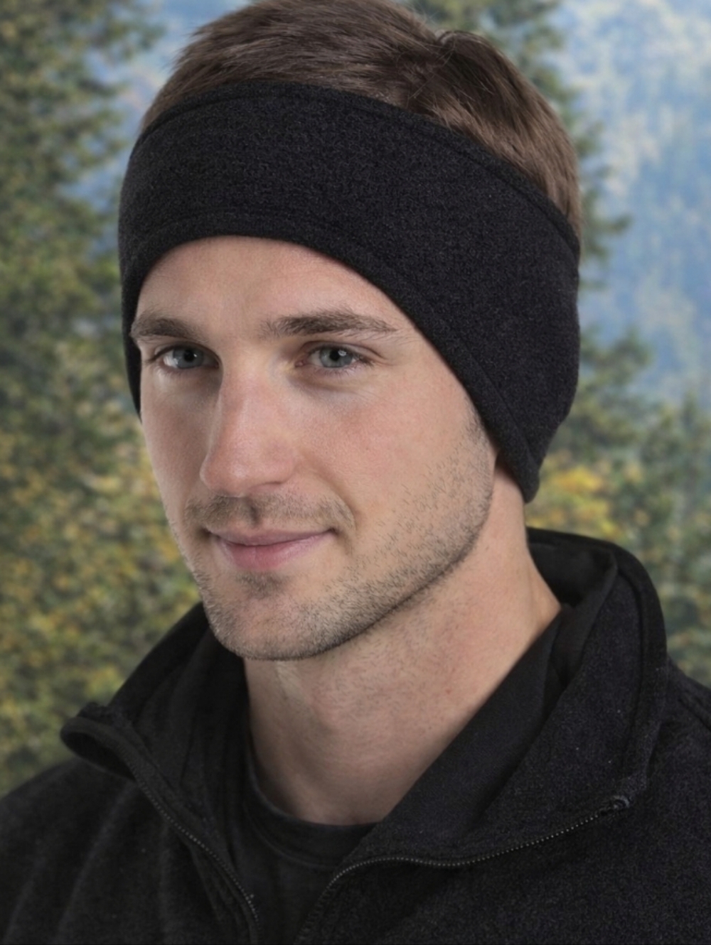 Rugger Frontier Men’s Fleece Ear Warmer Headbands 2-Pack Black Blue Winter Runni